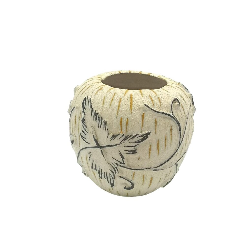 Mid Century Italian Vase E&R Grapevine Relief Hand Painted Italy, Numbered EBERL